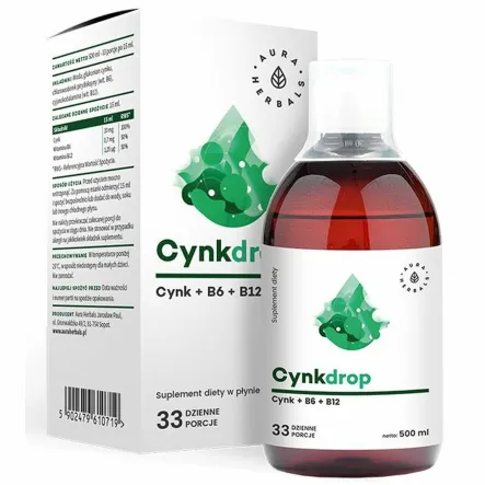 Cynkdrop Cynk + B6 + B12 w Płynie 500 ml -  Aura Herbals