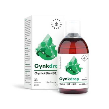 Cynkdrop Cynk + B6 + B12 - Suplement Diety w Płynie 500 ml -  Aura Herbals