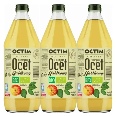 3 x Polski Ocet Jabłkowy 6%  Niefiltrowany Niepasteryzowany Bio 750 ml - Octim z Olsztynka