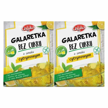 Zestaw 2 x Galaretka o Smaku Cytrynowym Bez Dodatku Cukru Bezglutenowa 14 g - Celiko