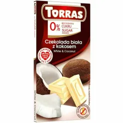 Czekolada Biała z Kokosem Bezglutenowa Bez Dodatku Cukru 75 g - Torras