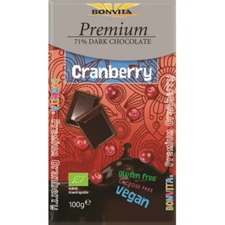 Czekolada Gorzka Żurawiną 71% Bezglutenowa Fair Trade Bio 100 g - Bonvita - WYPRZEDAŻ