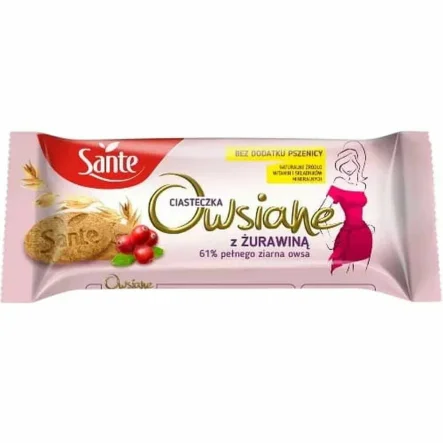 Ciasteczka Owsiane z Żurawiną 135 g - Sante - Przecena Krótka Data Minimalnej Trwałości