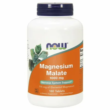 Jabłczan Magnezu Magnesium Malate 1000 mg 180 Tabletek - NOW