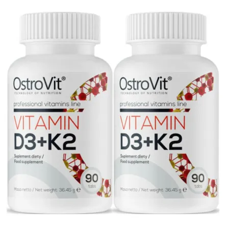 2 x Witamina D3 + K2 MK-7 (2000IU + 100mcg) 90 tabletek OstroVit 