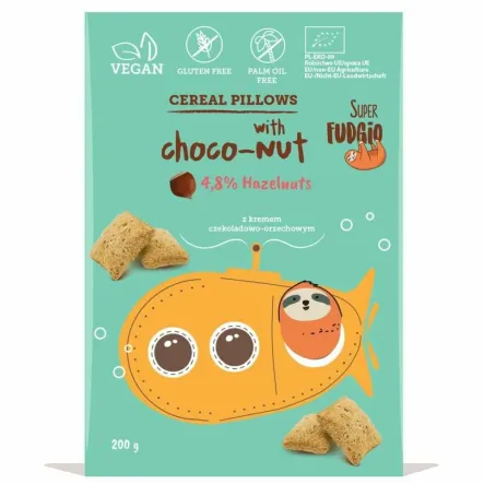 Poduszki Zbożowe z Kremem Czekoladowo Orzechowym Bezglutenowe Bio 200 g - Super Fudgio