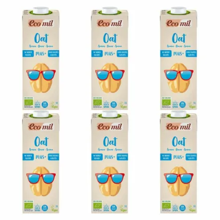 6 x Napój Owsiany PLUS+ z Algami Morskimi Bio 1 l  - Ecomil
