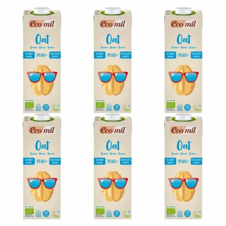 6 x Napój Owsiany PLUS+ z Algami Morskimi Bio 1 l  - Ecomil