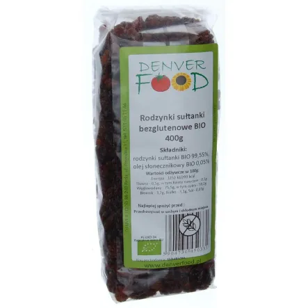 Rodzynki Sułtanki Bezglutenowe Bio 400 g - Denver 