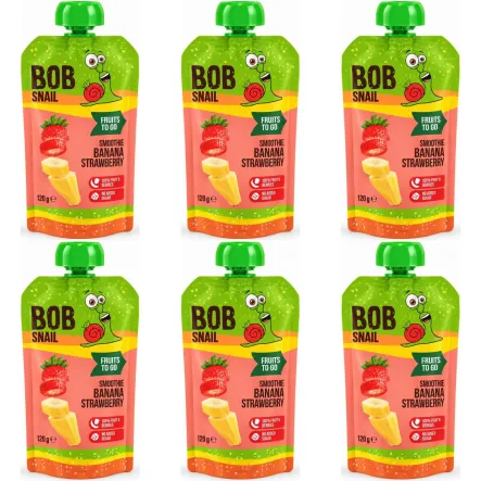 6 x Smoothie Bananowo-Truskawkowe Bez Dodatku Cukru 120 g - Bob Snail