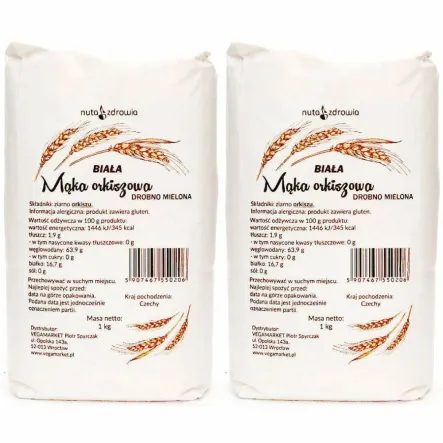 2 x Mąka Orkiszowa Biała Drobna 1 kg Vegamarket