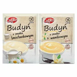 Zestaw Budyń o Smaku Waniliowym Bezglutenowy Bez Dodatku Cukru 40 g + Budyń o Smaku Śmietankowym Bez Dodatku Cukru 40 g - Celiko