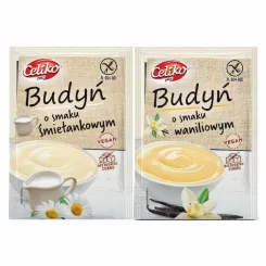 Zestaw Budyń o Smaku Waniliowym Bezglutenowy Bez Dodatku Cukru 40 g + Budyń o Smaku Śmietankowym Bez Dodatku Cukru 40 g - Celiko