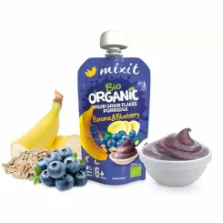 BIO Kaszka Czteroziarnista Banan & Jagoda Bez Dodatku Cukru 110 g - Mixit