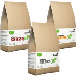 Zestaw 3 x 0,5 kg Kawa Ziarnista Bio Espresso + Crema + Kraft Rigello