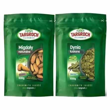 Migdały Naturalne Ciemne 500 g - Targroch + Pestki Dyni bez Łupiny Doypack 1 kg - Targroch