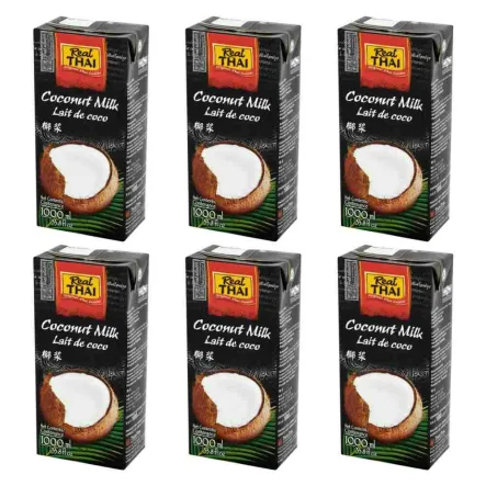 Zestaw 6 x Mleko Kokosowe UHT 85% Ekstrakt Kokosa 1L - RealThai