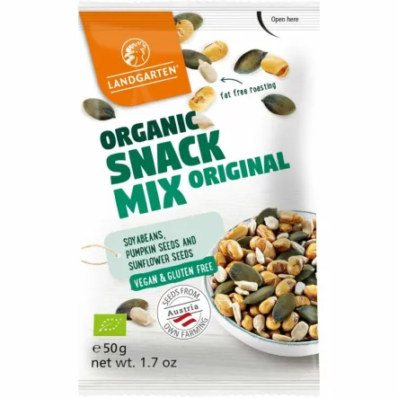 Mix Prażonych i Solonych Nasion: Soi, Dyni, Słonecznika Bezglutenowy Bio 50 g - Landgarten