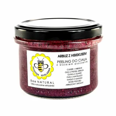 Peeling do Ciała z Woskiem Pszczelim - Arbuz z Hibiskusem 200 g - Miodowa Mydlarnia - Przecena Krótka Data Minimalnej Trwałości
