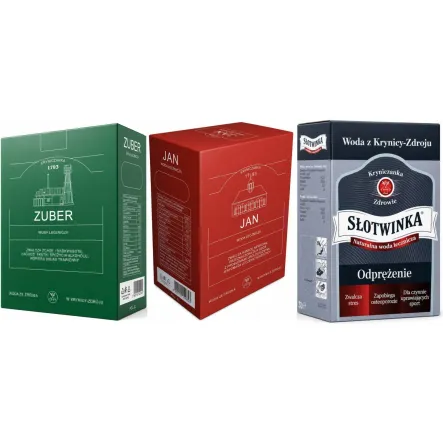 Zuber - Karton 3 l - Woda Lecznicza - Kryniczanka+ Słotwinka - Karton 3 l - Woda Lecznicza - Krynica+ JAN - Woda Lecznicza w Kartonie 3 l - Kryniczanka