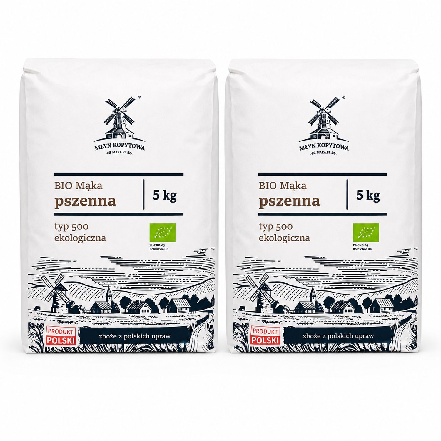 Mąka Pszenna Typ 500 Ekologiczna 10 kg (2 x 5 kg) - Młyn Kopytowa