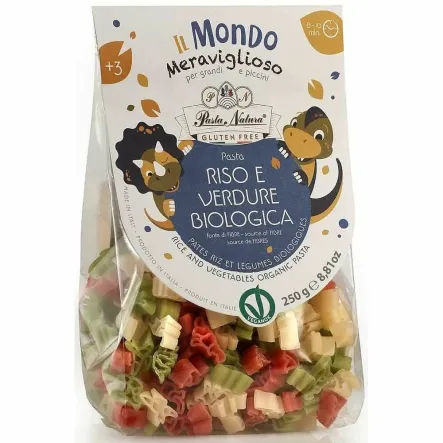 Makaron Ryżowy Trójkolorowy Dla Dzieci Dinozaury Bezglutenowy Bio 250 g - Pasta Natura