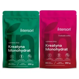 Kreatyna Monohydrat Pure 255 g + Kreatyna Monohydrat o Smaku Truskawka-Arbuz 260 g - Intenson