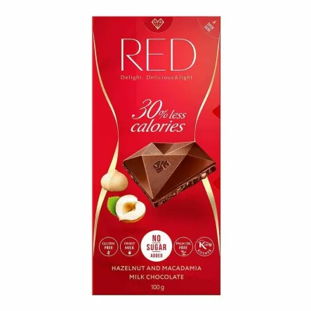 Czekolada Mleczna z Orzechami Bez Dodatku Cukru  100 g - RED