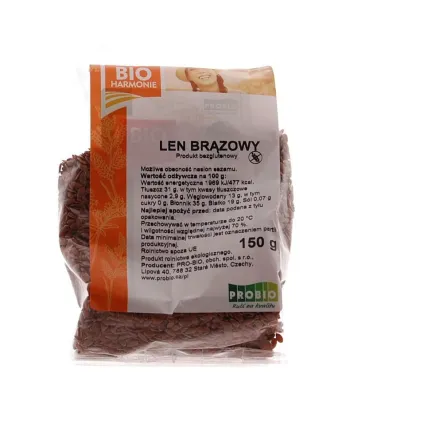 Len Brązowy Siemię lniane brązowe, Nasiona lnu Bio Bezglutenowy 150 g Bioharmonie