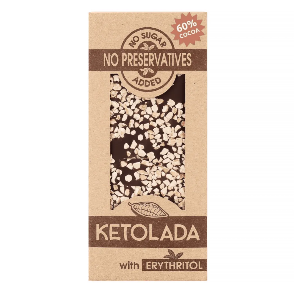 Ketolada® Czekolada 60% z Erytrytolem i Migdałami 100 g  - Czekolada bez dodatku cukru