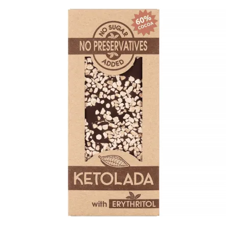 Ketolada® Czekolada 60% z Erytrytolem i Migdałami 100 g  - Czekolada bez dodatku cukru
