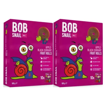 2 x Przekąska Jabłko - Czarna Porzeczka z Owoców Bez Dodatku Cukru 100 g (10x 10 g) - Bob Snail
