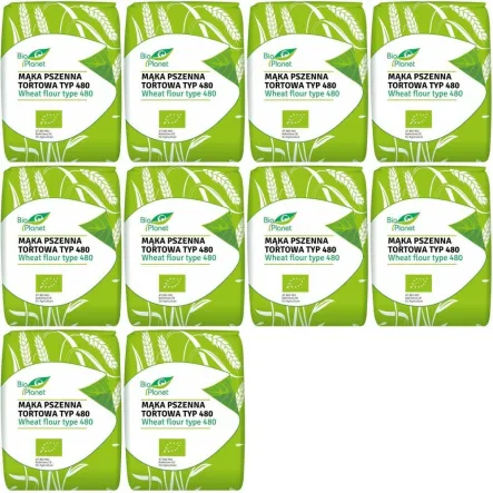 10 x Mąka Pszenna Tortowa Typ 480 Bio 1 kg - Bio Planet - wszechstronna, tortowa, do pierogów i klusek, chleba i bułek, ciast i pizzy