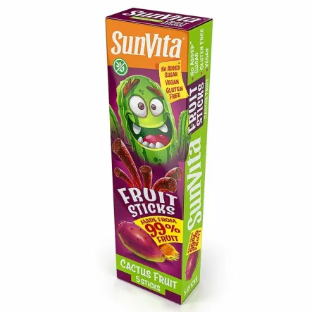 Paluszki Owocowe Bez Dodatku Cukru - Opuncja (Owoc Kaktusa) 100 g (5 x 20 g) - Sunvita - Przecena Krótka Data Minimalnej Trwałości