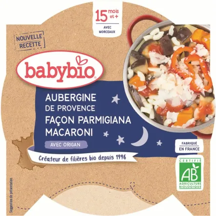 Danie na Dobranoc Bakłażan Parmigiana z Makaronem od 15 Miesiąca Bio 260 g - Babybio