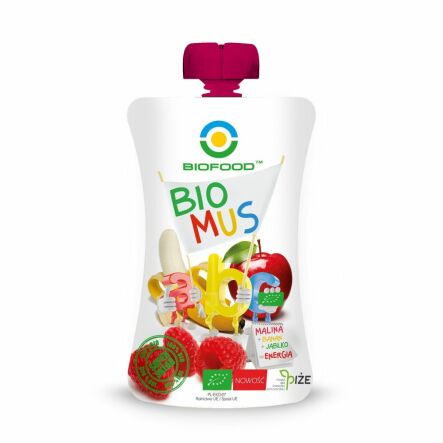 Mus Malinowo - Bananowo - Jabłkowy Bio 90 g - Bio Food - Przecena Krótka Data Minimalnej Trwałości