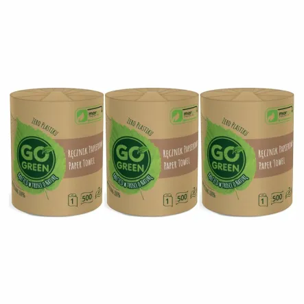 Zestaw 3 x Ręcznik Papierowy 1 Rolka 500 Listków 2 Warstwy Go Green