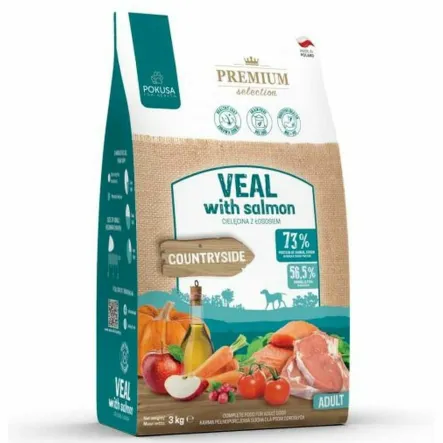 Karma Sucha dla Psów Dorosłych CIELĘCINA Z ŁOSOSIEM 3 kg - Pokusa