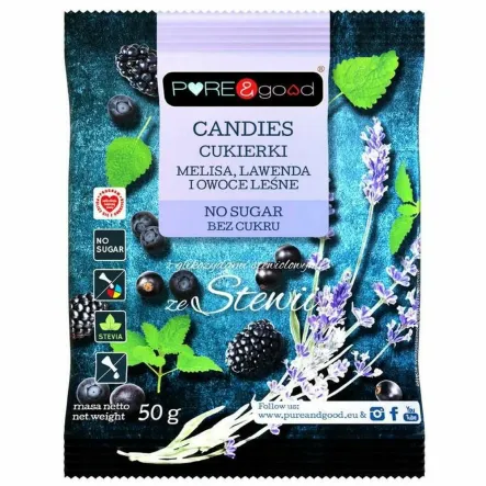Cukierki z Melisą, Lawendą i Owocami Leśnymi Bez Dodatku Cukru 50 g - PURE&Good