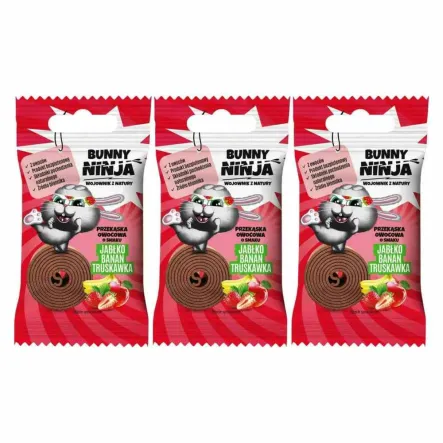 3 x Przekąska Owocowa o Smaku Jabłko - Banan - Truskawka 15 g - Bunny Ninja