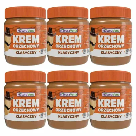 6 x Krem Orzechowy Klasyczny 100% Bez Dodatku Soli i Cukru 340 g - NaturAvena