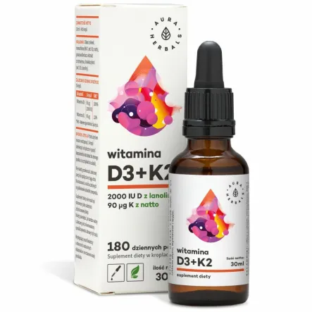 Witamina D3 + K2 MK7 30 ml Krople - Aura Herbals