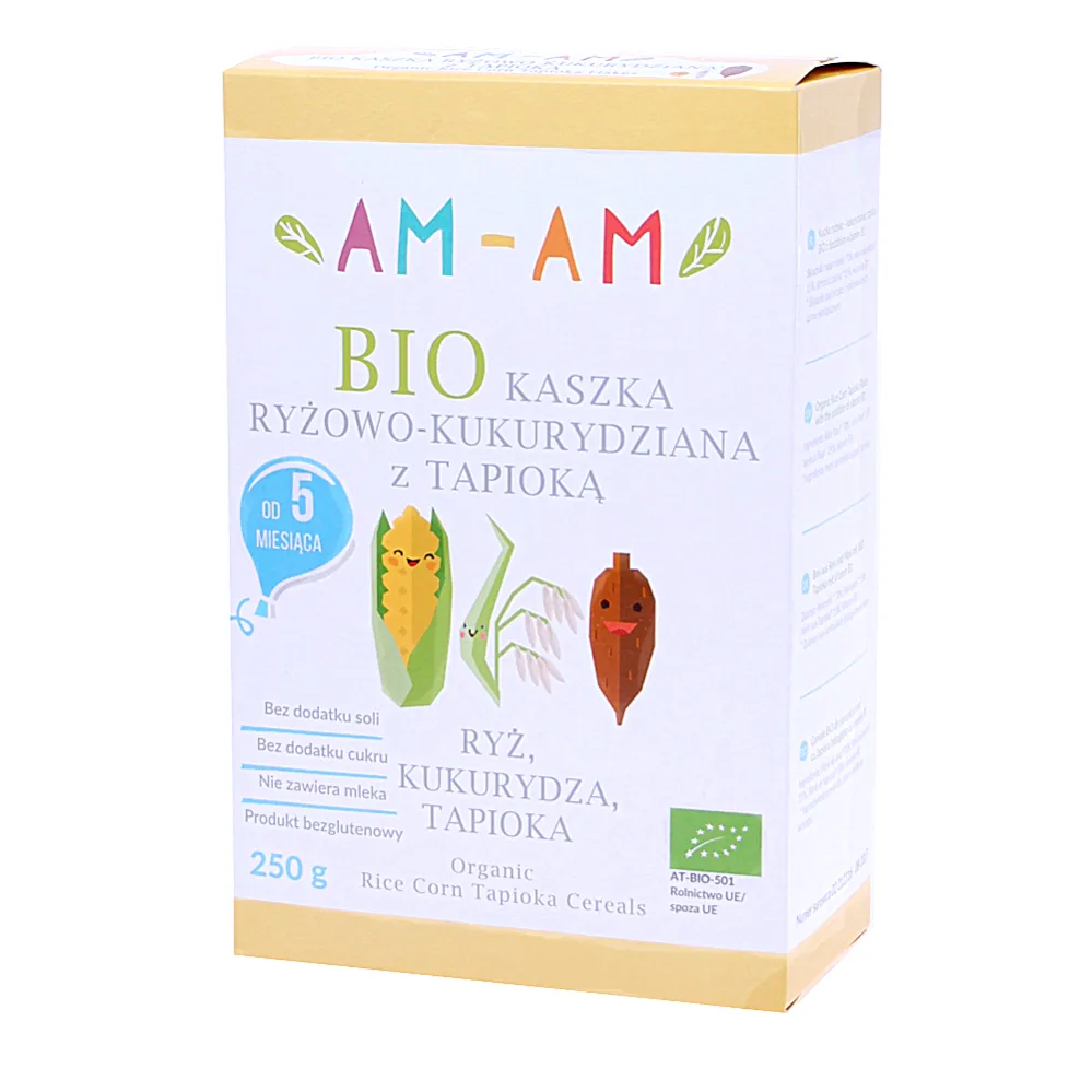 Kaszka Ryżowo - Kukurydziana z Tapioką Bezglutenowa Bezmleczna Bio 250 g AM-AM