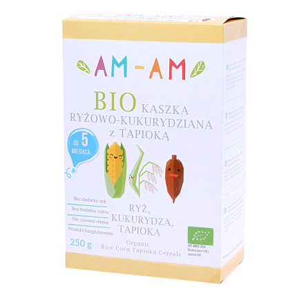 Kaszka Ryżowo - Kukurydziana z Tapioką Bezglutenowa Bezmleczna Bio 250 g AM-AM