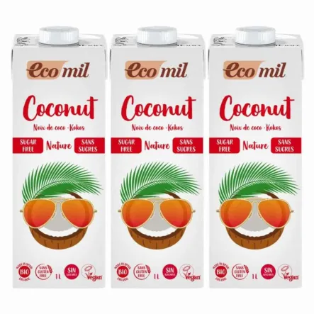 3 x Napój Kokosowy Bezglutenowy Niesłodzony Bio 1 l Ecomil 