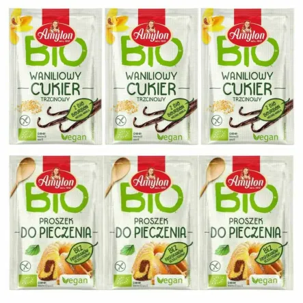 3 x Cukier Waniliowy Trzcinowy Bio 8 g - Amylon + 3 x Proszek do Pieczenia Bezglutenowy Bio 12 g - Amylon