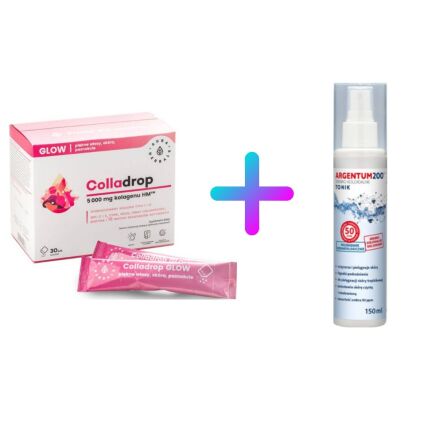Zestaw Colladrop Glow Kolagen Morski 5000 mg 30 Saszetek - Aura Herbals + Argentum 200 Srebro Koloidalne 50 ppm Aerozol 150 ml - Aura Herbals