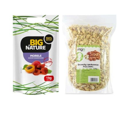 Zestaw Morele Suszone Niesiarkowane 1 kg - Big Nature + Orzechy Nerkowca Połówki 1 kg - MIGOgroup