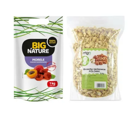 Zestaw Morele Suszone Niesiarkowane 1 kg - Big Nature + Orzechy Nerkowca Połówki 1 kg - MIGOgroup