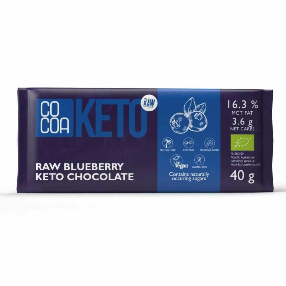 KETO Czekolada z Jagodami i Olejem MCT z Erytrytolem Bez Dodatku Cukru Bezglutenowa Bio 40 g - Cocoa